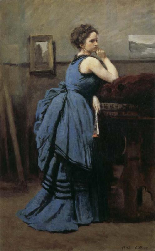 Jean-Baptiste Corot Blue skirt woman oil painting picture